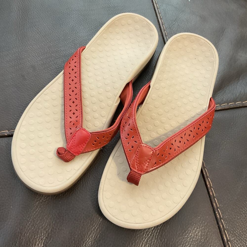 Vionic Tide Flip Flop Toe Post Red Thong Orthotic Comfort Sandal Women Size 9 - Picture 2 of 7